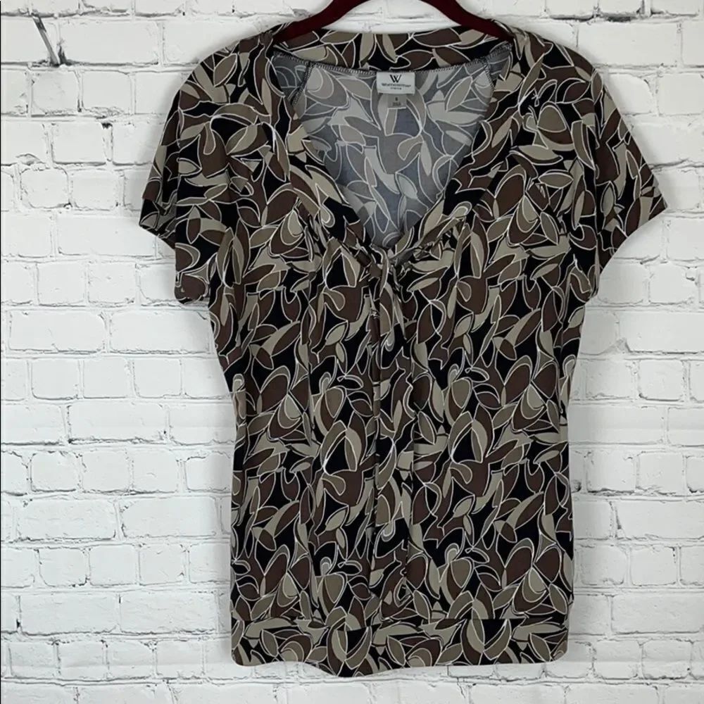 Worthington Black and Brown Patterned Blouse Size Small